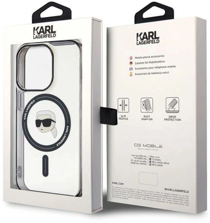 Karl Lagerfeld KLHMP15LHKHNOTK Apple iPhone 15 Pro 6.1″ skaidrus kietas dėklas IML Karl`s Head MagSafe