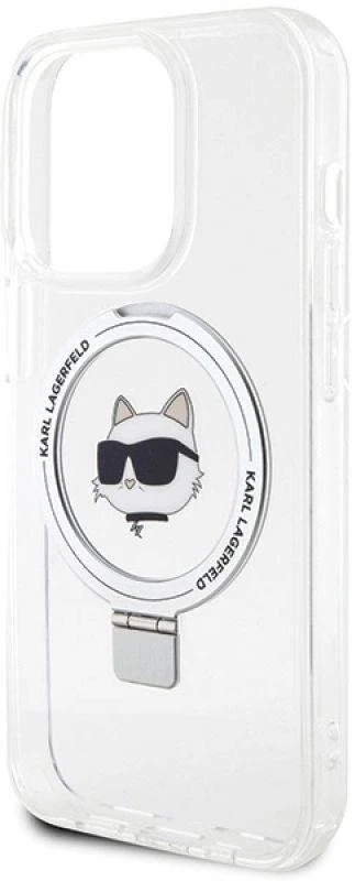 Karl Lagerfeld KLHMP15LHMRSCHH Apple iPhone 15 Pro 6.1″ baltos spalvos kietas dėklas Ring Stand Choupette Head MagS