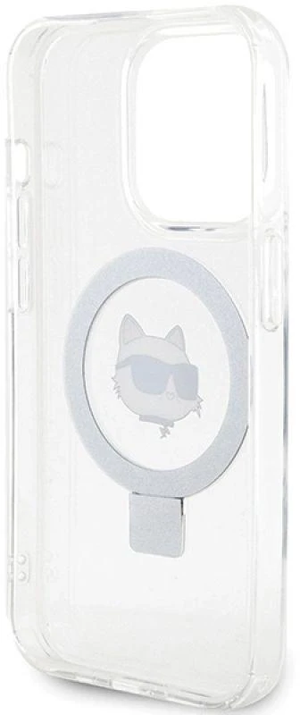 Karl Lagerfeld KLHMP15LHMRSCHH Apple iPhone 15 Pro 6.1″ baltos spalvos kietas dėklas Ring Stand Choupette Head MagS