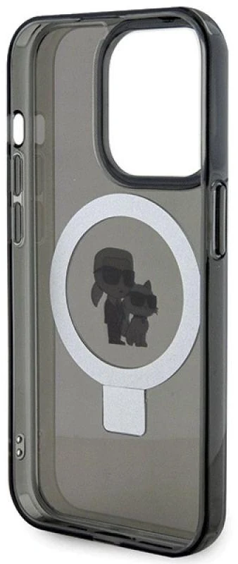Karl Lagerfeld KLHMP15LHMRSKCK Apple iPhone 15 Pro 6.1″ juodos spalvos kietas dėklas Ring Stand Karl&Choupettte Ma