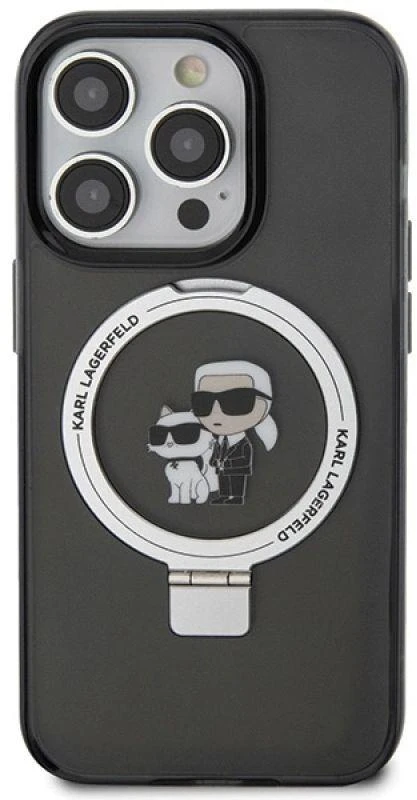 Karl Lagerfeld KLHMP15LHMRSKCK Apple iPhone 15 Pro 6.1″ juodos spalvos kietas dėklas Ring Stand Karl&Choupettte Ma
