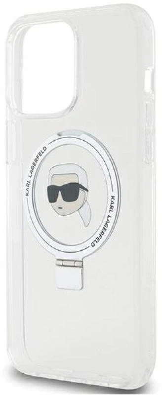 Karl Lagerfeld KLHMP15LHMRSKHH Apple iPhone 15 Pro 6.1″ baltos spalvos kietas dėklas Ring Stand Karl Head MagSafe
