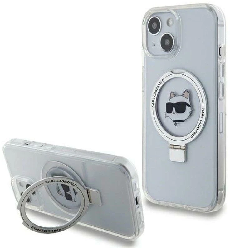 Karl Lagerfeld KLHMP15MHMRSCHH Apple iPhone 15 Plus / 14 Plus 6.7″ baltos spalvos kietas dėklas Ring Stand Choupett