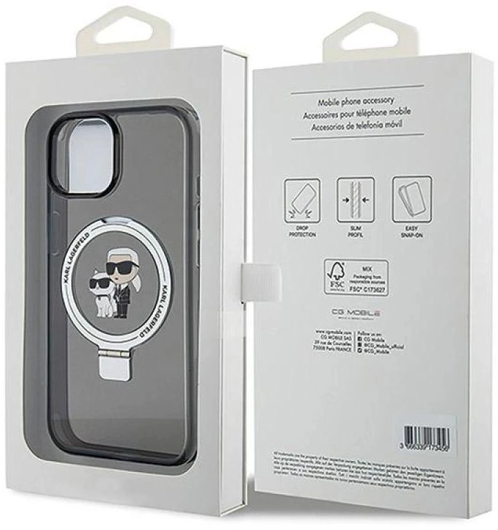 Karl Lagerfeld KLHMP15MHMRSKCK Apple iPhone 15 Plus / 14 Plus 6.7″ juodos spalvos kietas dėklas Ring Stand Karl&Cho