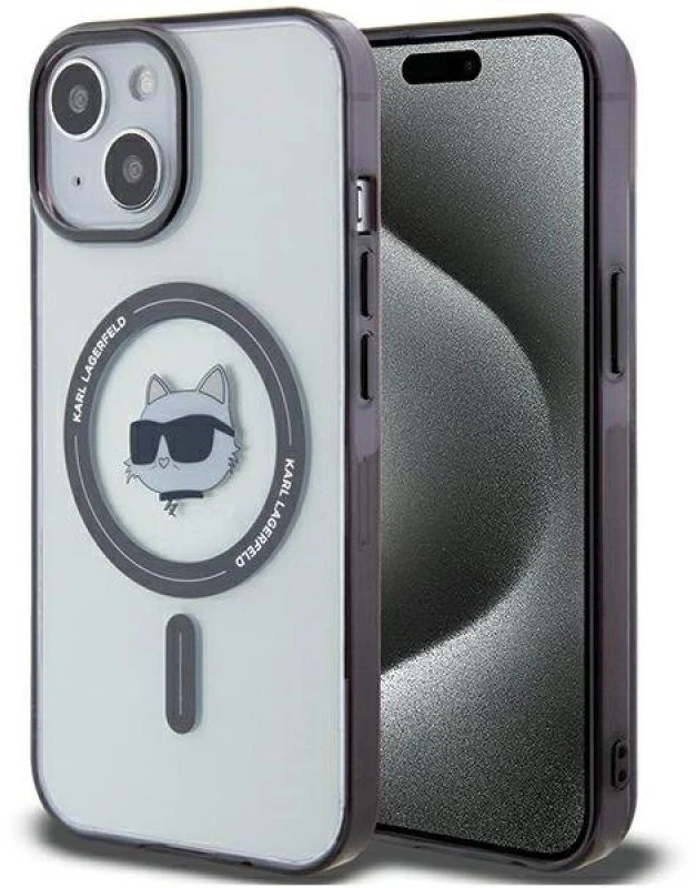 Karl Lagerfeld KLHMP15SHCHNOTK Apple iPhone 15/ 14 / 13 6.1″ skaidrus kietas dėklas IML Choupette`s Head Mag
