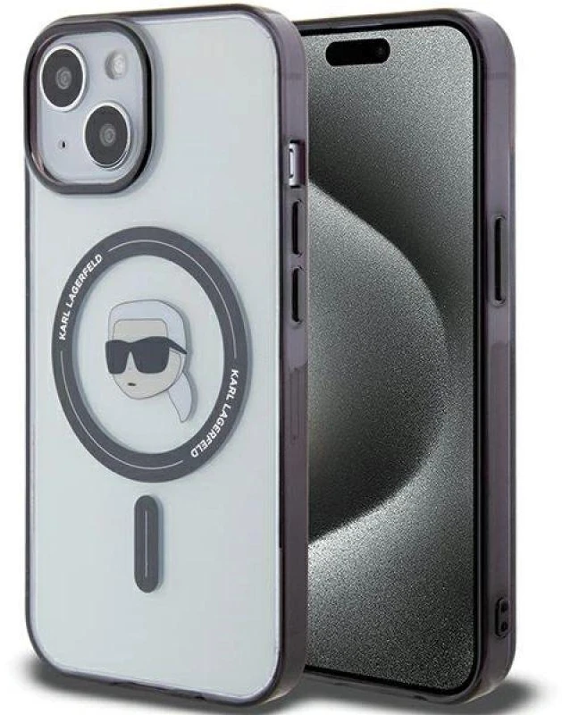 Karl Lagerfeld KLHMP15SHKHNOTK Apple iPhone 15/ 14 / 13 6.1″ skaidrus kietas dėklas IML Karl`s Head MagSafe