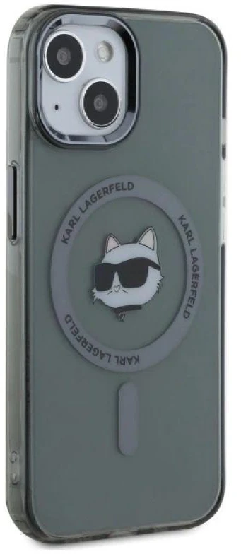 Karl Lagerfeld KLHMP15SHLSCHK Apple iPhone 15 6.1″ juodos spalvos kietas dėklas IML Metal Choupette Head MagSafe
