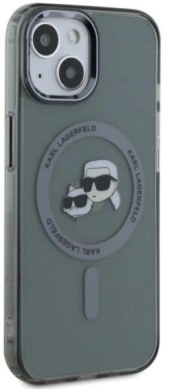 Karl Lagerfeld KLHMP15SHLSKCK Apple iPhone 15 6.1″ juodos spalvos kietas dėklas IML Metal Karl&Choupette Head Ma