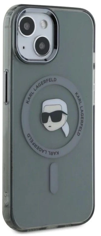 Karl Lagerfeld KLHMP15SHLSKIK Apple iPhone 15 6.1″ juodos spalvos kietas dėklas IML Metal Karl Head MagSafe