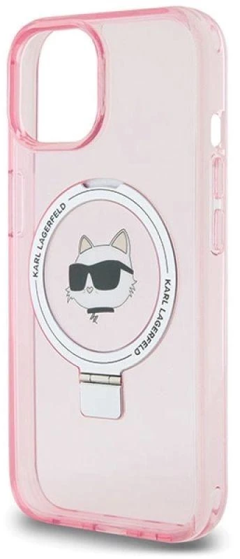 Karl Lagerfeld KLHMP15SHMRSCHP Apple iPhone 15/ 14 / 13 6.1″ rožinės spalvos kietas dėklas Ring Stand Choupette Head