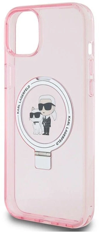 Karl Lagerfeld KLHMP15SHMRSKCP Apple iPhone 15/ 14 / 13 6.1″ rožinės spalvos kietas dėklas Ring Stand Karl&Choupett