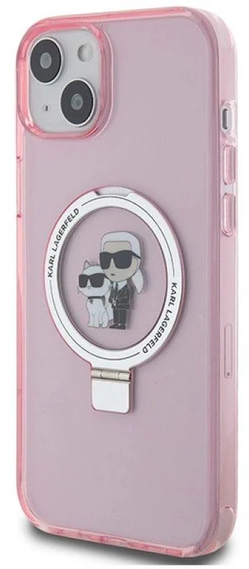 Karl Lagerfeld KLHMP15SHMRSKCP Apple iPhone 15/ 14 / 13 6.1″ rožinės spalvos kietas dėklas Ring Stand Karl&Choupett