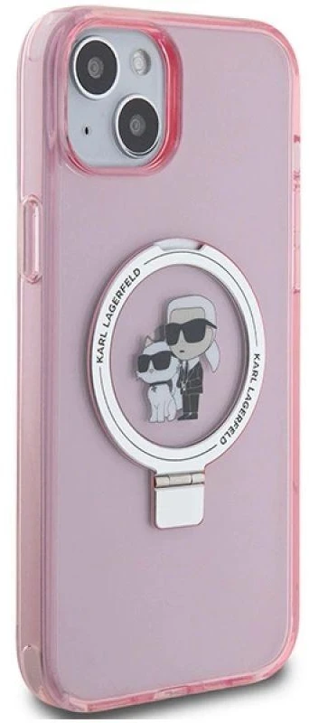 Karl Lagerfeld KLHMP15SHMRSKCP Apple iPhone 15/ 14 / 13 6.1″ rožinės spalvos kietas dėklas Ring Stand Karl&Choupett