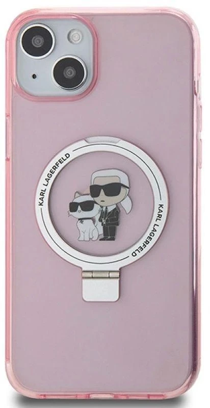 Karl Lagerfeld KLHMP15SHMRSKCP Apple iPhone 15/ 14 / 13 6.1″ rožinės spalvos kietas dėklas Ring Stand Karl&Choupett