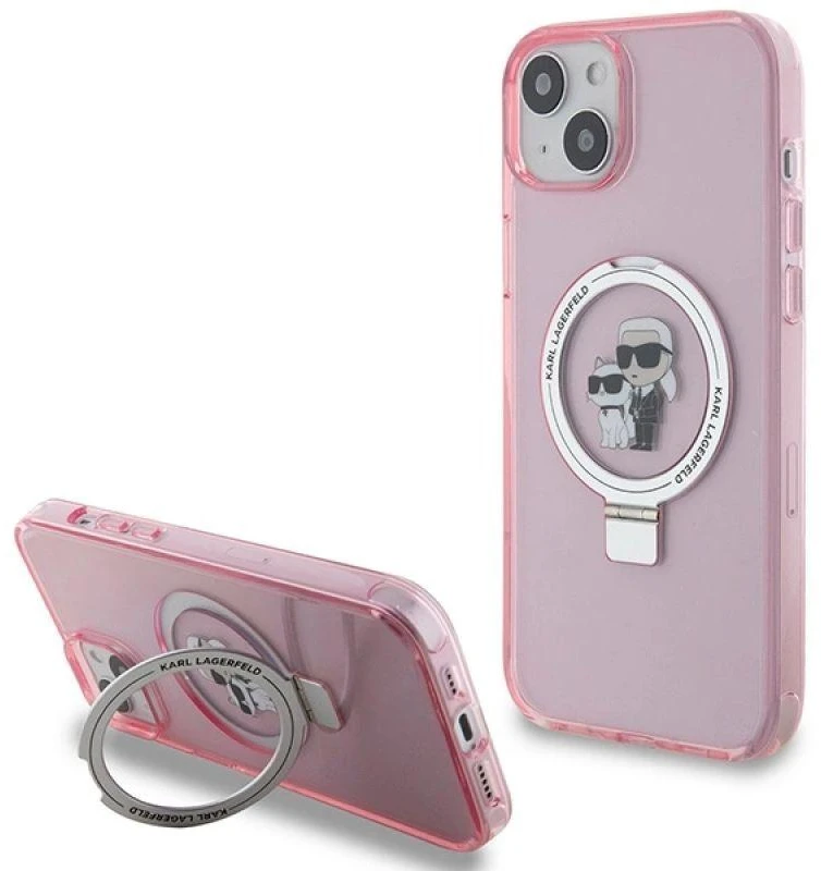 Karl Lagerfeld KLHMP15SHMRSKCP Apple iPhone 15/ 14 / 13 6.1″ rožinės spalvos kietas dėklas Ring Stand Karl&Choupett