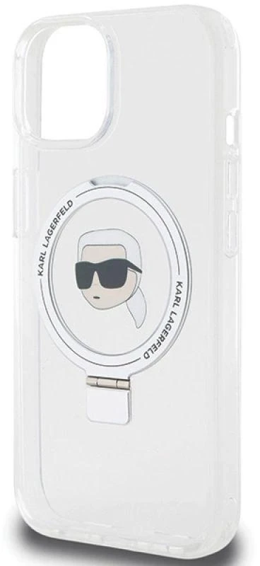 Karl Lagerfeld KLHMP15SHMRSKHH Apple iPhone 15/ 14 / 13 6.1″ baltos spalvos kietas dėklas Ring Stand Karl Head Mag