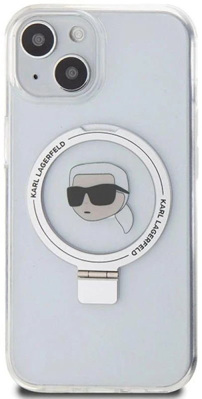 Karl Lagerfeld KLHMP15SHMRSKHH Apple iPhone 15/ 14 / 13 6.1″ baltos spalvos kietas dėklas Ring Stand Karl Head Mag