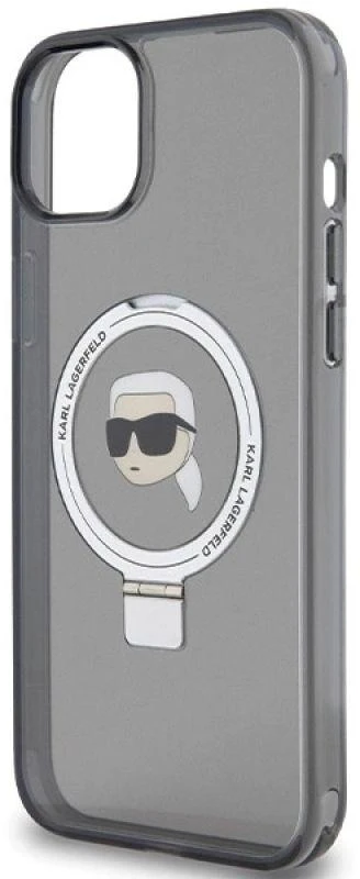 Karl Lagerfeld KLHMP15SHMRSKHK Apple iPhone 15/ 14 / 13 6.1″ juodos spalvos kietas dėklas Ring Stand Karl Head Ma