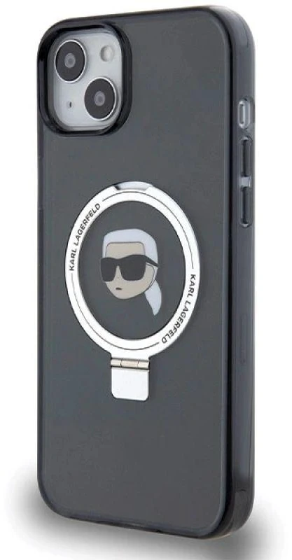 Karl Lagerfeld KLHMP15SHMRSKHK Apple iPhone 15/ 14 / 13 6.1″ juodos spalvos kietas dėklas Ring Stand Karl Head Ma