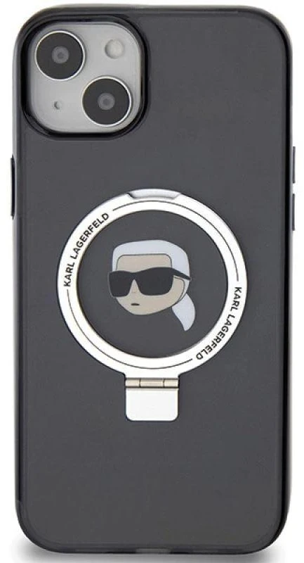 Karl Lagerfeld KLHMP15SHMRSKHK Apple iPhone 15/ 14 / 13 6.1″ juodos spalvos kietas dėklas Ring Stand Karl Head Ma