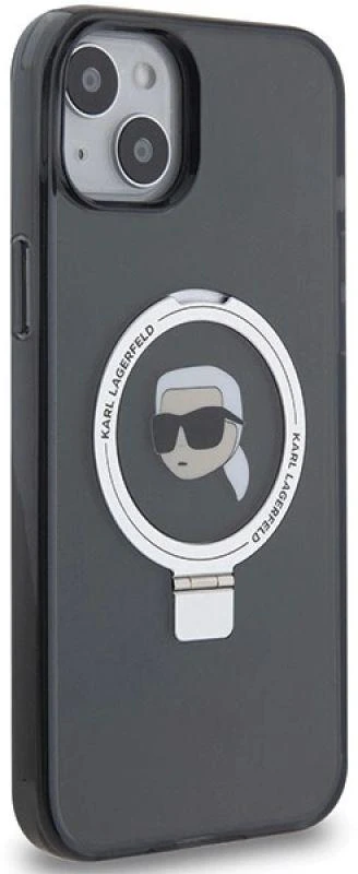 Karl Lagerfeld KLHMP15SHMRSKHK Apple iPhone 15/ 14 / 13 6.1″ juodos spalvos kietas dėklas Ring Stand Karl Head Ma