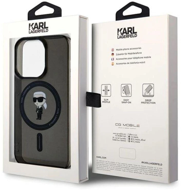 Apple iPhone 15 Pro Max Karl Lagerfeld dėklas IML Ikonik MagSafe (KLHMP15XHFCKNOK) juodos spalvos