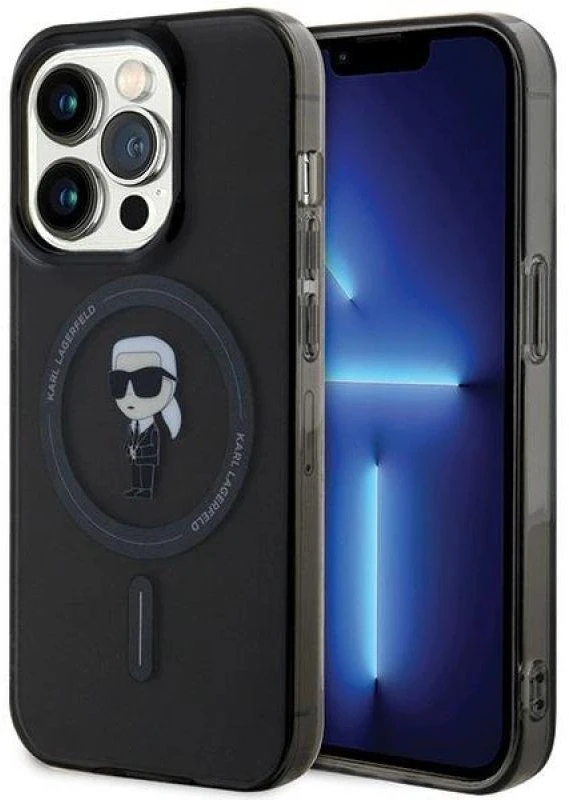 Apple iPhone 15 Pro Max Karl Lagerfeld dėklas IML Ikonik MagSafe (KLHMP15XHFCKNOK) juodos spalvos