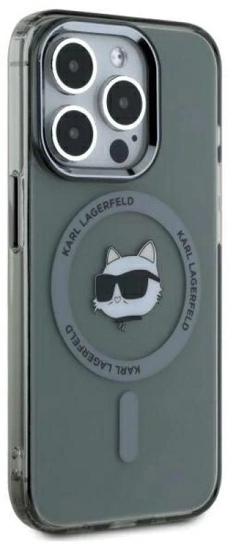 Karl Lagerfeld IML Choupette Head Metal Frame MagSafe dėklas telefonui Apple iPhone 15 Pro Max juodos spalvos