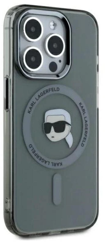 Karl Lagerfeld KLHMP15XHLSKIK Apple iPhone 15 Pro Max 6.7″ juodos spalvos kietas dėklas IML Metal Karl Head MagS