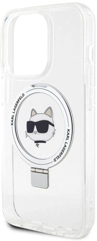 Karl Lagerfeld KLHMP15XHMRSCHH Apple iPhone 15 Pro Max 6.7″ baltos spalvos kietas dėklas Ring Stand Choupette Head