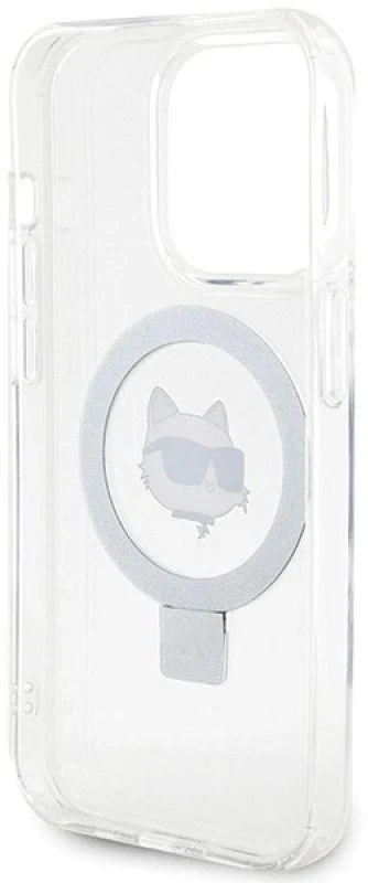 Karl Lagerfeld KLHMP15XHMRSCHH Apple iPhone 15 Pro Max 6.7″ baltos spalvos kietas dėklas Ring Stand Choupette Head