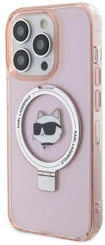 Karl Lagerfeld KLHMP15XHMRSCHP Apple iPhone 15 Pro Max 6.7″ rožinės spalvos kietas dėklas Ring Stand Choupette Head