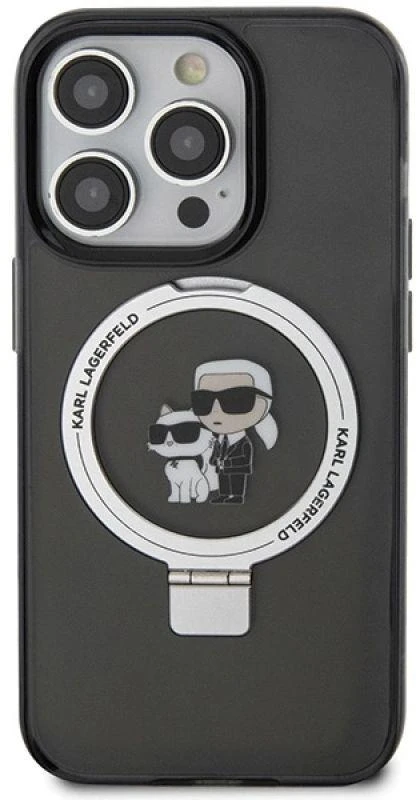 Apple iPhone 15 Pro Max Karl Lagerfeld dėklas Ring Stand Karl&Choupettte MagSafe (KLHMP15XHMRSKCK) juodos spalvos