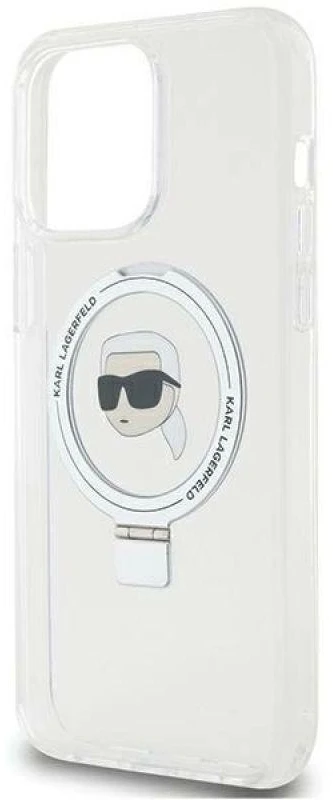 Karl Lagerfeld KLHMP15XHMRSKHH Apple iPhone 15 Pro Max 6.7″ baltos spalvos kietas dėklas Ring Stand Karl Head MagSafe