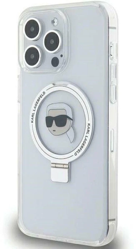 Karl Lagerfeld KLHMP15XHMRSKHH Apple iPhone 15 Pro Max 6.7″ baltos spalvos kietas dėklas Ring Stand Karl Head MagSafe