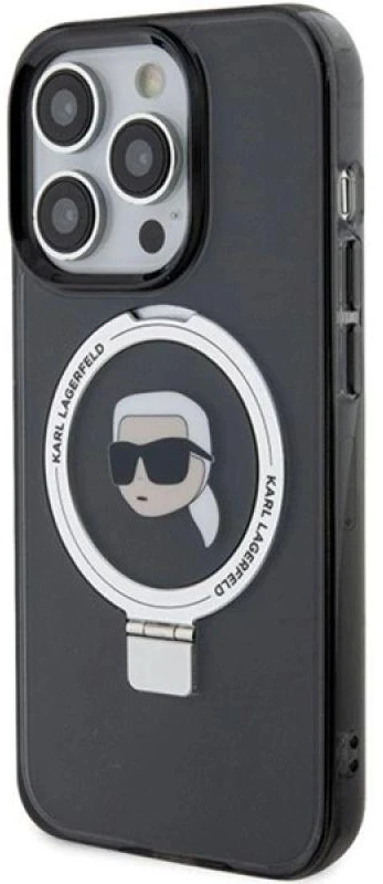 Karl Lagerfeld KLHMP15XHMRSKHK Apple iPhone 15Pro Max 6.7″ juodos spalvos kietas dėklas Ring Stand Karl Head MagS
