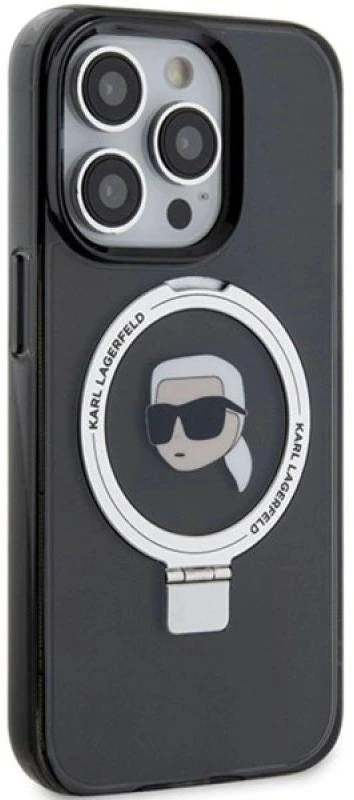 Karl Lagerfeld KLHMP15XHMRSKHK Apple iPhone 15Pro Max 6.7″ juodos spalvos kietas dėklas Ring Stand Karl Head MagS