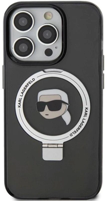 Karl Lagerfeld KLHMP15XHMRSKHK Apple iPhone 15Pro Max 6.7″ juodos spalvos kietas dėklas Ring Stand Karl Head MagS