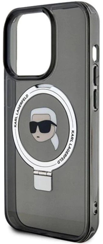Karl Lagerfeld KLHMP15XHMRSKHK Apple iPhone 15Pro Max 6.7″ juodos spalvos kietas dėklas Ring Stand Karl Head MagS