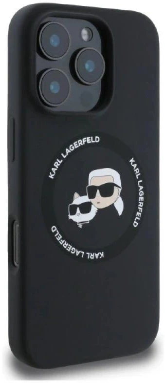 Karl Lagerfeld Liquid Silicone K&CH Heads MagSafe dėklas skirtas Apple iPhone 16 Pro Max juodos spalvos