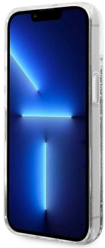 Karl Lagerfeld Liquid Glitter Big KL dėklas iPhone 14 telefonui - sidabrinis