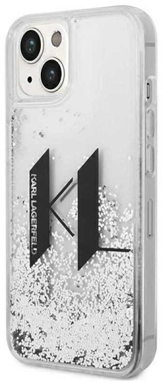 Karl Lagerfeld Liquid Glitter Big KL dėklas iPhone 14 telefonui - sidabrinis