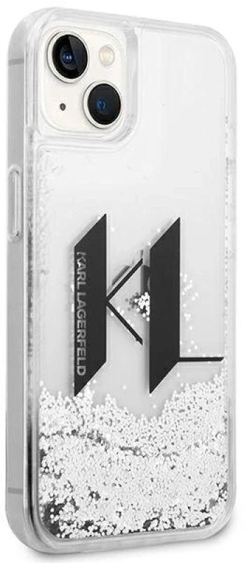Karl Lagerfeld Liquid Glitter Big KL dėklas iPhone 14 telefonui - sidabrinis