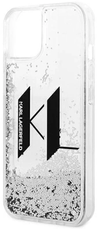 Karl Lagerfeld Liquid Glitter Big KL dėklas iPhone 14 telefonui - sidabrinis
