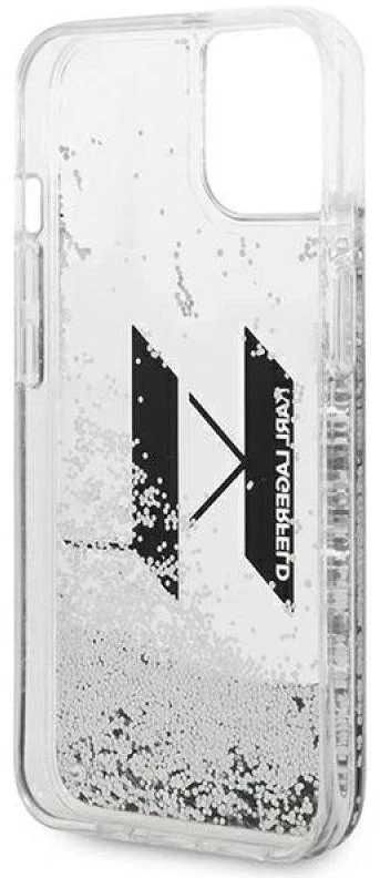 Karl Lagerfeld Liquid Glitter Big KL dėklas iPhone 14 telefonui - sidabrinis