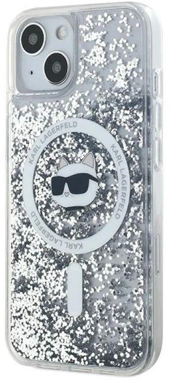 Karl Lagerfeld KLHMP13MLGCHSGH Apple iPhone13 6.1″ kietas dėklas skaidrus Liquid Glitter Choupette Head Mags