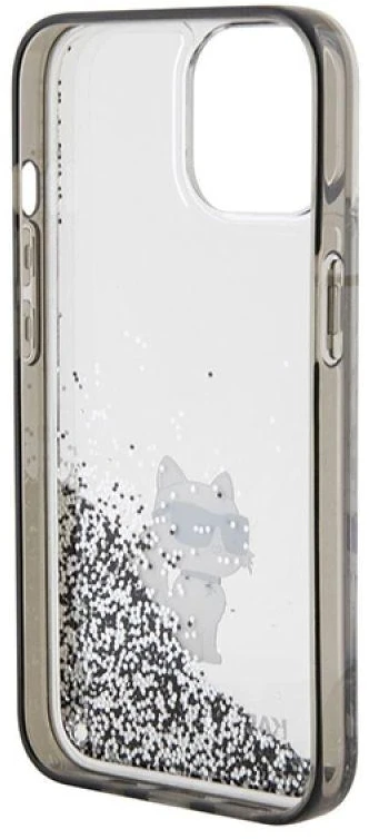 Apple iPhone 15 Karl Lagerfeld Hardcase Liquid Glitter Choupette (KLHCP15SLKCNSK) dėklas telefonui skaidrus