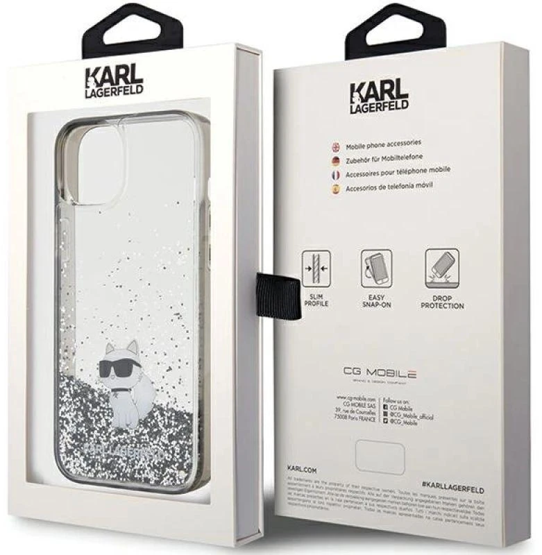 Karl Lagerfeld KLHCP15MLKCNSK Apple iPhone 15 Plus/ 14 Plus 6.7″ skaidrus kietas dėklas Liquid Glitter Choup