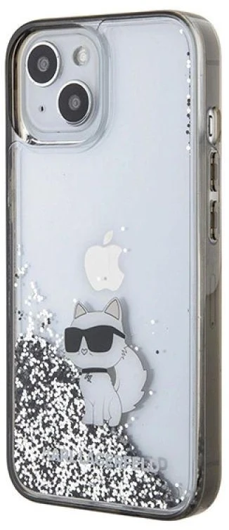 Apple iPhone 15 Karl Lagerfeld Hardcase Liquid Glitter Choupette (KLHCP15SLKCNSK) dėklas telefonui skaidrus