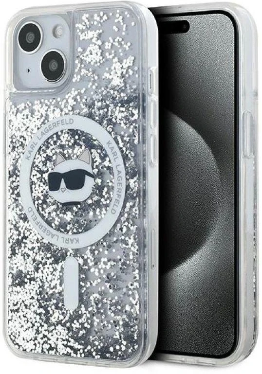 Karl Lagerfeld KLHMP13MLGCHSGH Apple iPhone13 6.1″ kietas dėklas skaidrus Liquid Glitter Choupette Head Mags